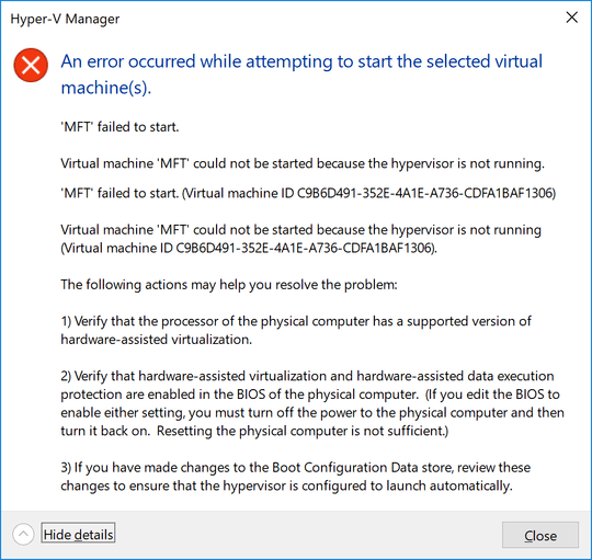 Error from Hyper-v management console