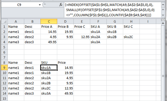 Screenshot of table