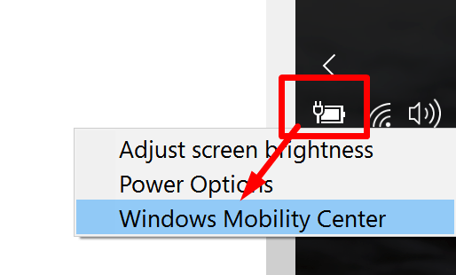 Right-click to Mobility Center