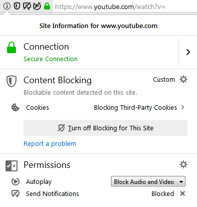 Youtube.com Firefox site permissions