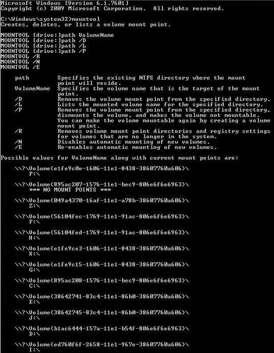 mountvol example output