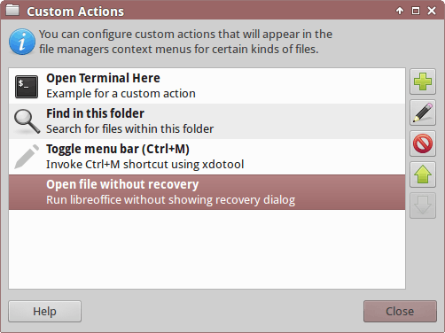 Thunar Custom Actions window