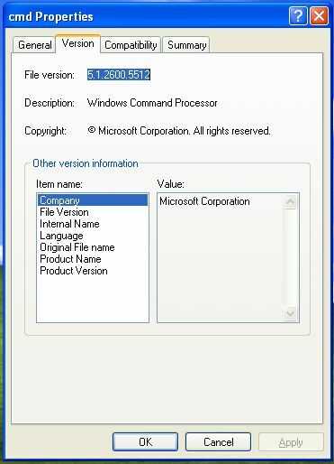 Windows XP - Version tab in File Properties