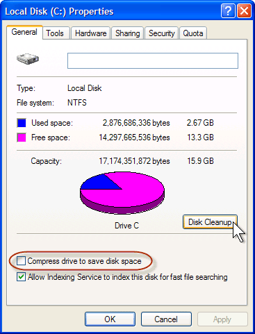 Starting Disk Cleanup from a drive's context menu/Properties