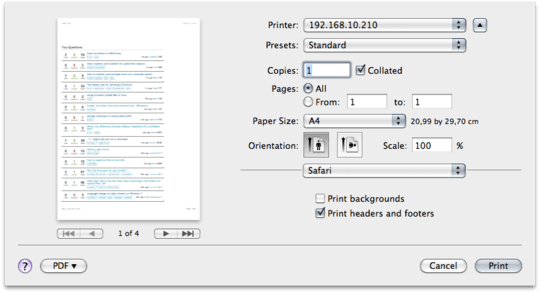 Screenshot of print dialog with page preview