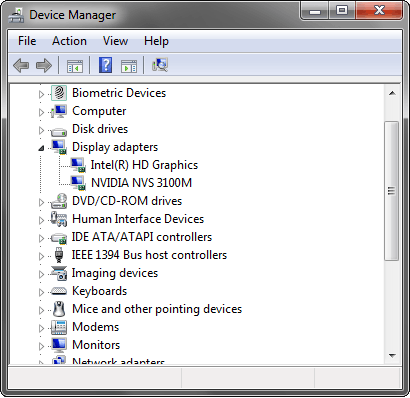 Control panel -> Device manager -> Display adapters