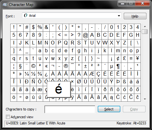 Windows Character Map