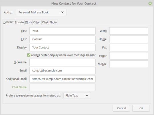 screen shot of multiple addresses on contact card