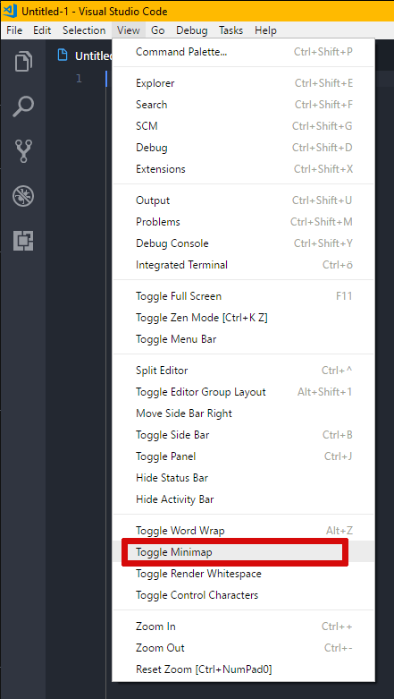 Screenshot of VSCode menu
