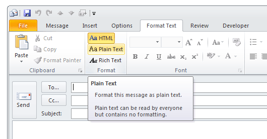 Outlook New Mail Message, Format Text as HTML