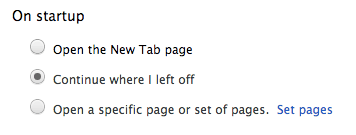 Chrome's startup settings