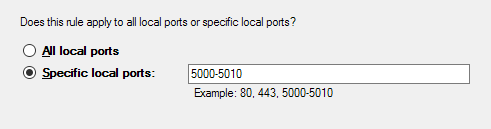 Firewall inbound rule ports