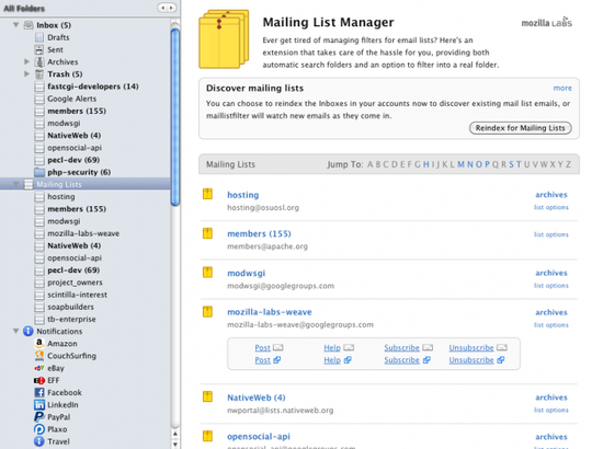 screenshot of Mailing List Manager addon