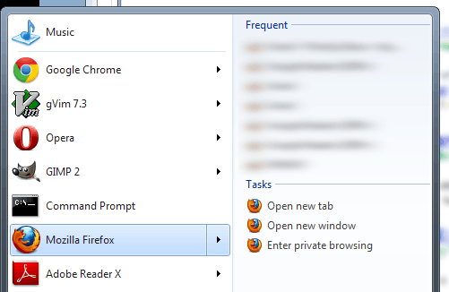 Firefox Jumplist in Windows 7