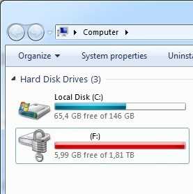 Drive F: with 5,99 GB free of 1,81 TB