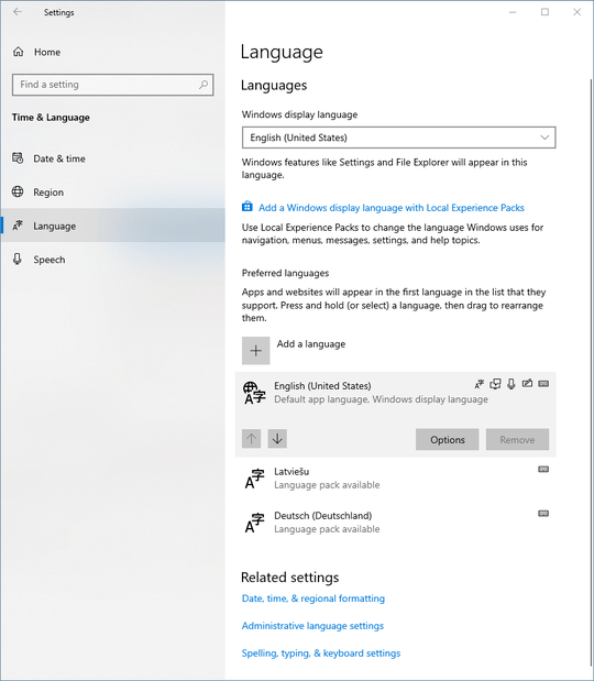 Windows Language settings