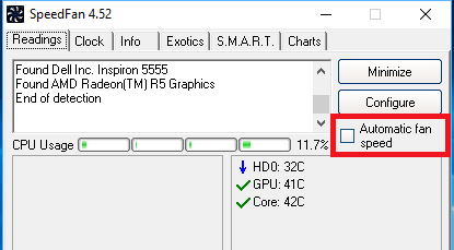 Speedfan window with Automatic fan speed