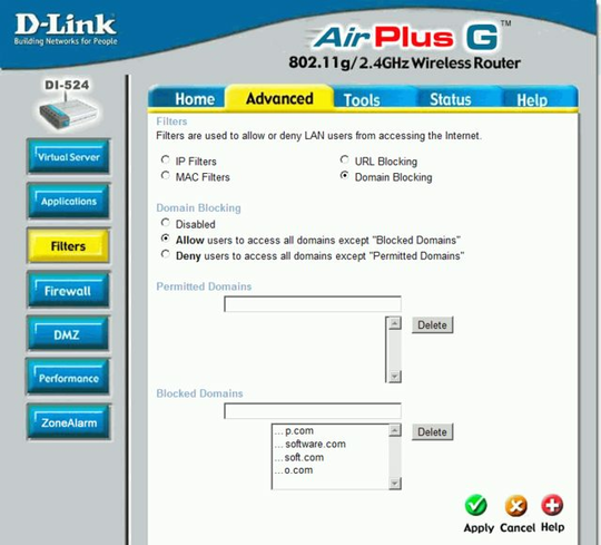 DI-524 domain filter options