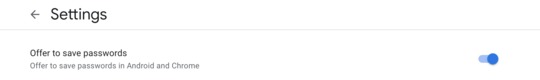 Image showing the settings menu, Offer to save passwords toggle