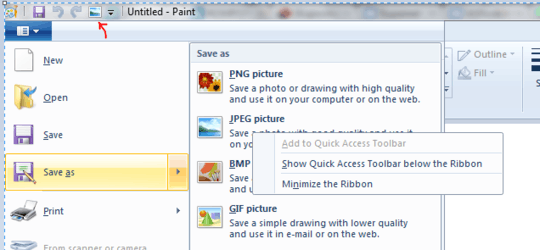 Adding save as jpg to quick access