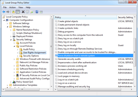 policy to force shutdown remotely