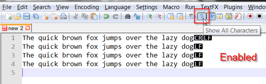 Notepad++ show characters - enabled