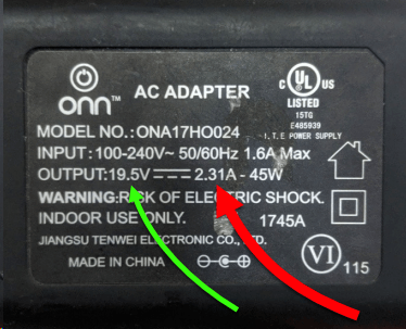 ONA17HO024 adapter, 19.5V output, 2.31A, 45W