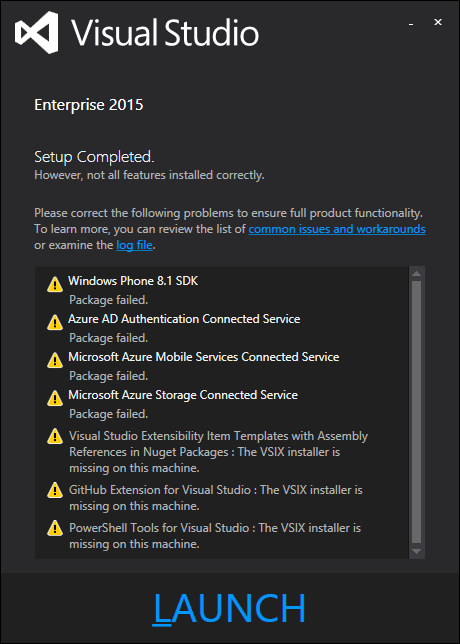 Visual Studio 2015 Enterprise Installation Error