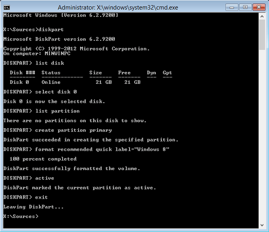 Creating a partition and activating the boot flag