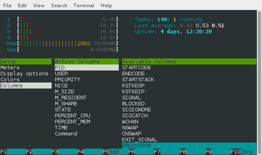 htop selecting processor