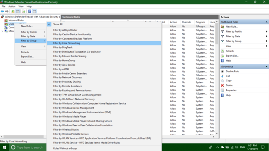 Filter By Core Networking in both Outbound and Inbound Rules