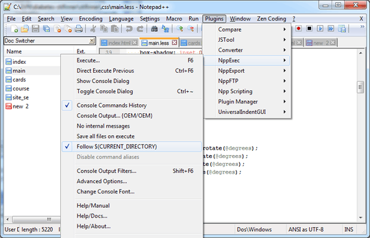 Screenshot NppExec plugin menu