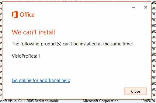 "the following products can not be installed at the same time"