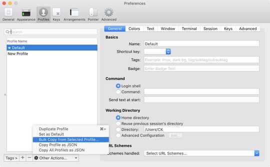 iTerm Preferences on MacOS