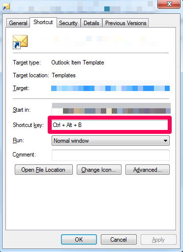 Outlook Shortcut key to compose email from template 