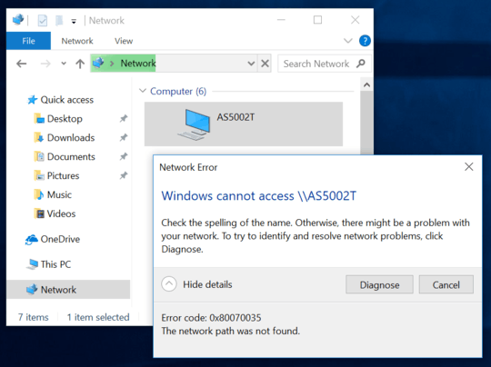The freshly-reset Windows 10 1803 computer with SMB 1.0 Client feature enabled cannot connect to a samba server. Error code 0x80070035 "The network path was not found.