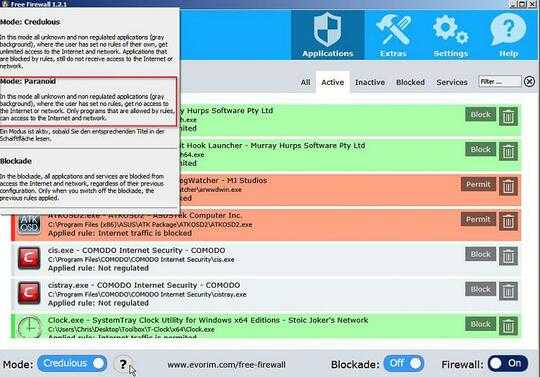 Evorim Paranoid Mode white-list Settings