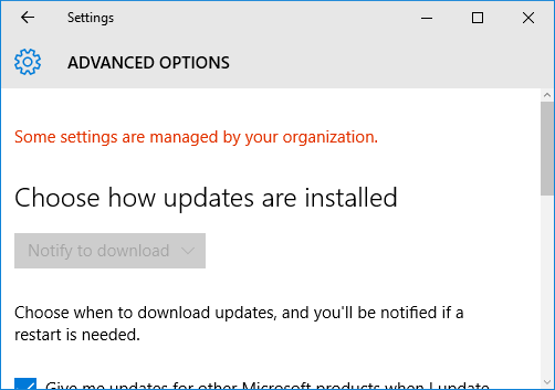 Enforced Windows Update settings