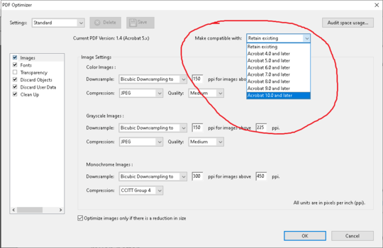 acrobat's make compatible with dialog