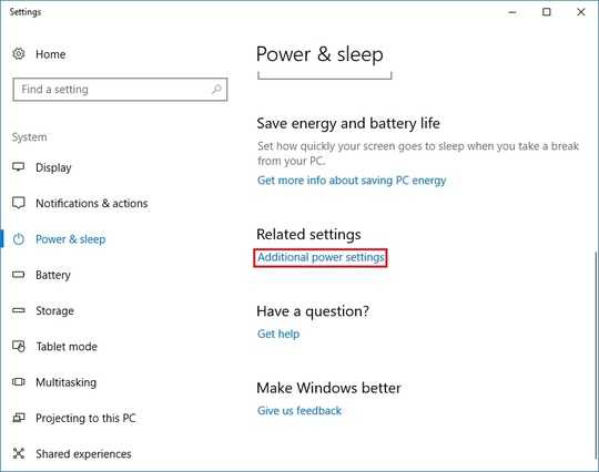 Additional power settings