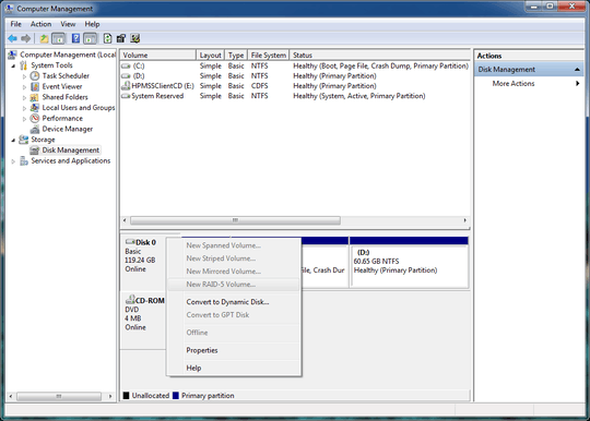 Windows 7 disk management