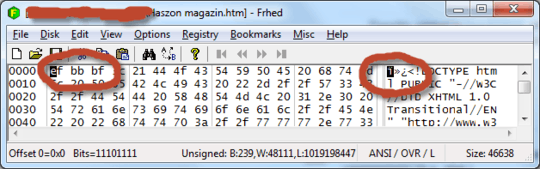Screenshot of hex editor showing BOM