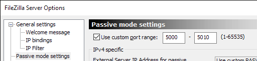 FileZilla passive custom port range