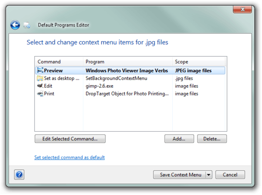 Default Programs Editor Context Menu Editing