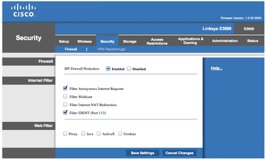 Screenshot of Linksys E3000 web UI