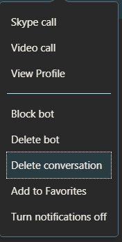 context menu of bot contact