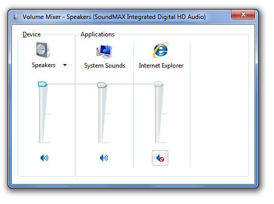 Windows mixer, allowing per-application volume settings