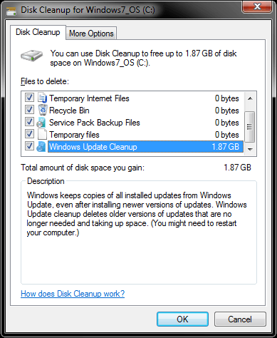 supposed options for Disk Cleanup of system files