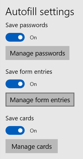 Autofill settings > Manage form entries