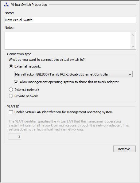 VM Switch Properties